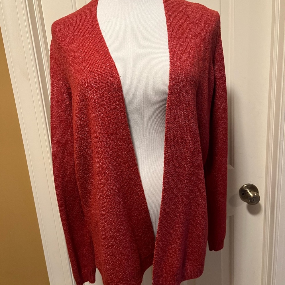 LOFT Women's Red Open-Front Cardigan - Picture 2 of 13